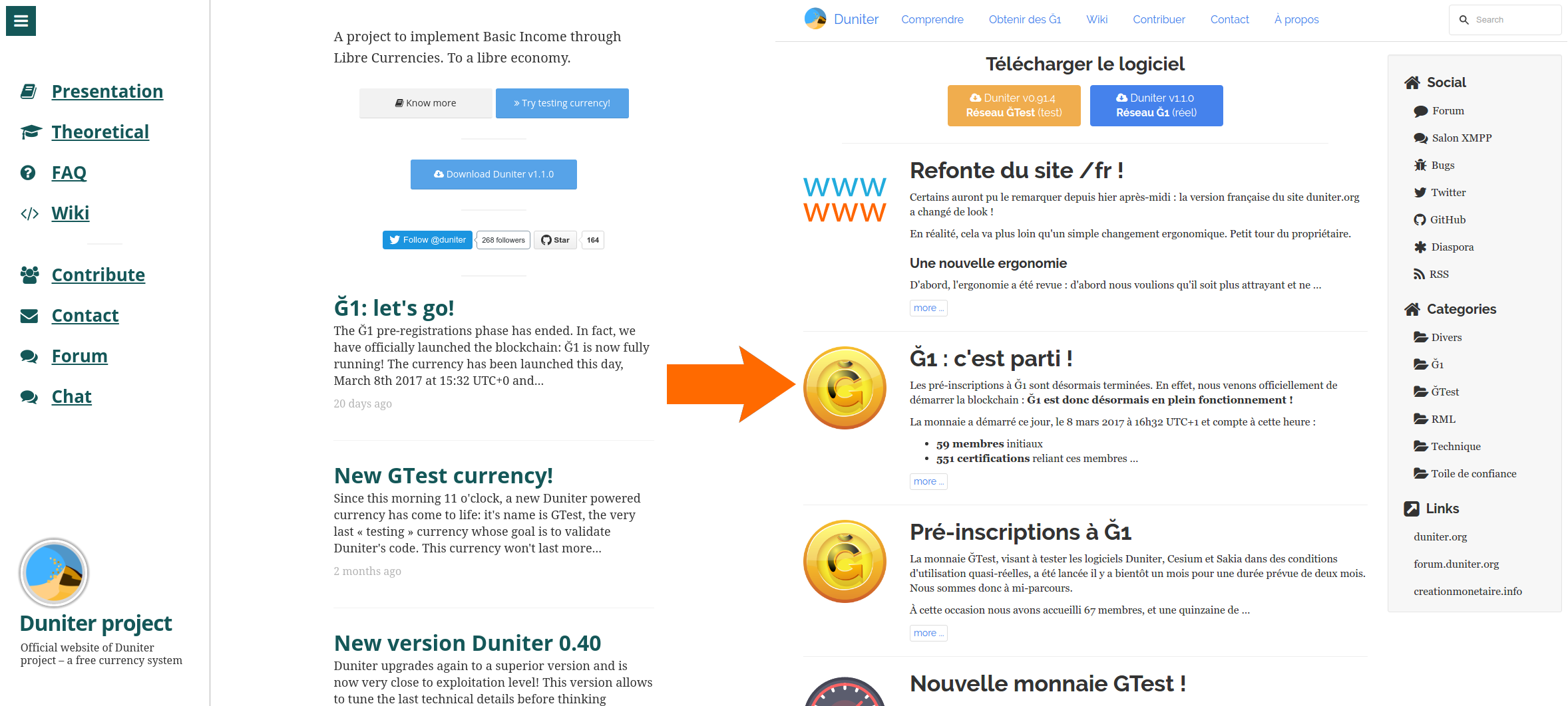 Le site de duniter : avant et après